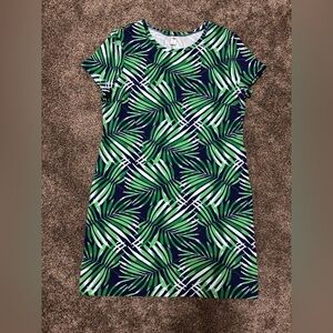 Old Navy Fitted Crew-Neck Tee KNIT Dress, Green Palm Leaf Print, Size XL